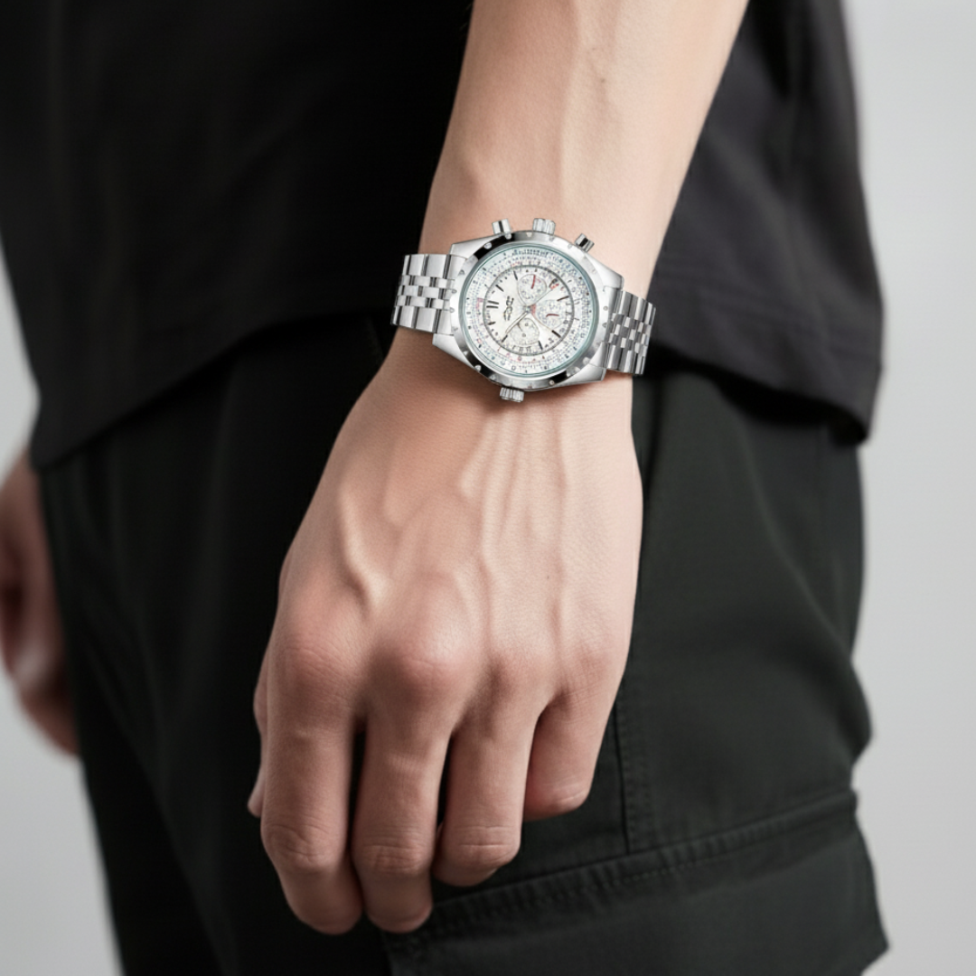 Stainless Steel Mechanical Watch | Mens Watch-Metal Watch-White