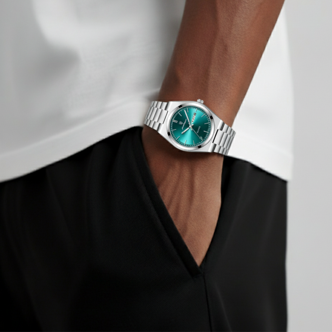 Mens Watch Stainless Steel Silver | Quartz-Metal Watch-Green
