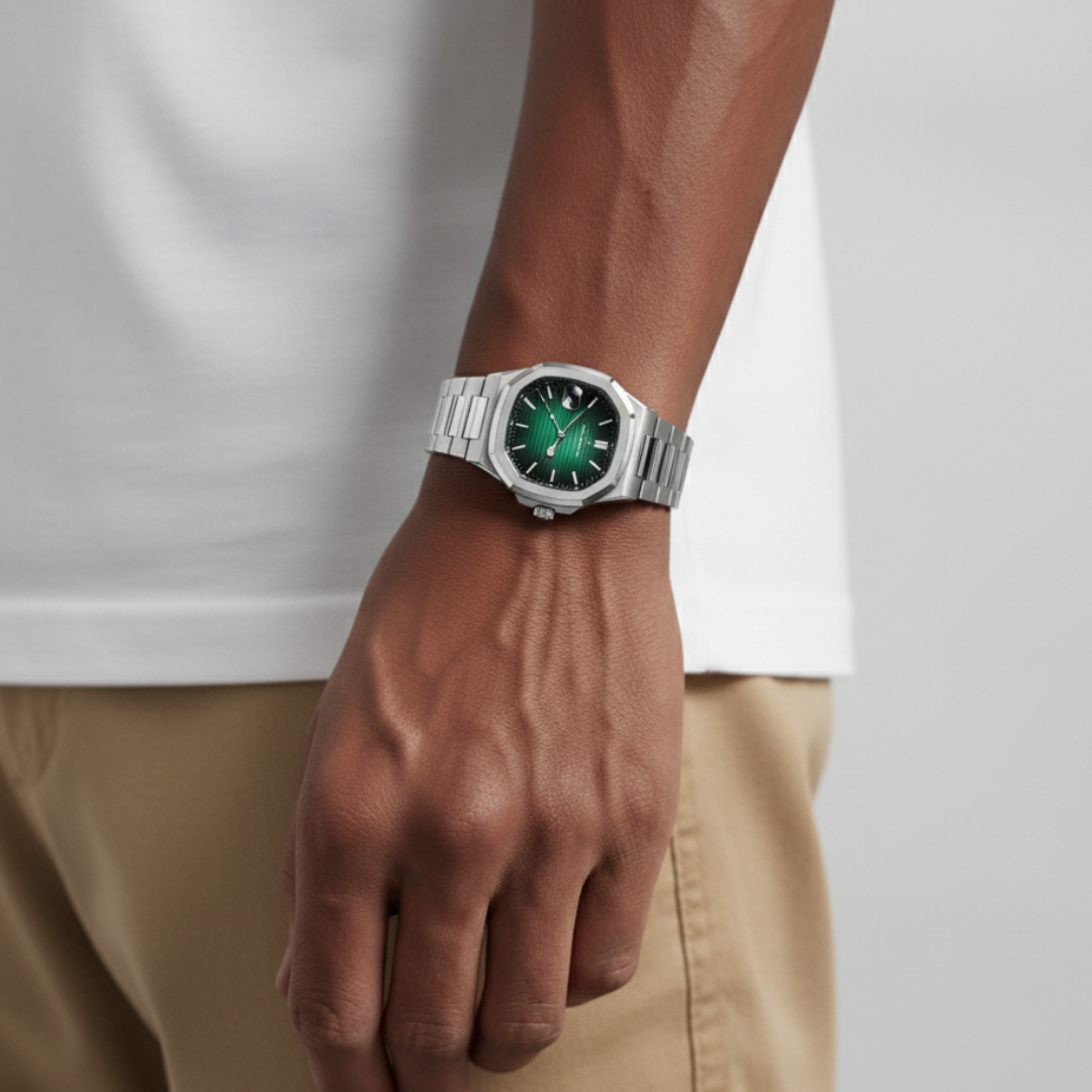 Mens Stainless Steel Watch | Square Dial-Metal Watch-Green