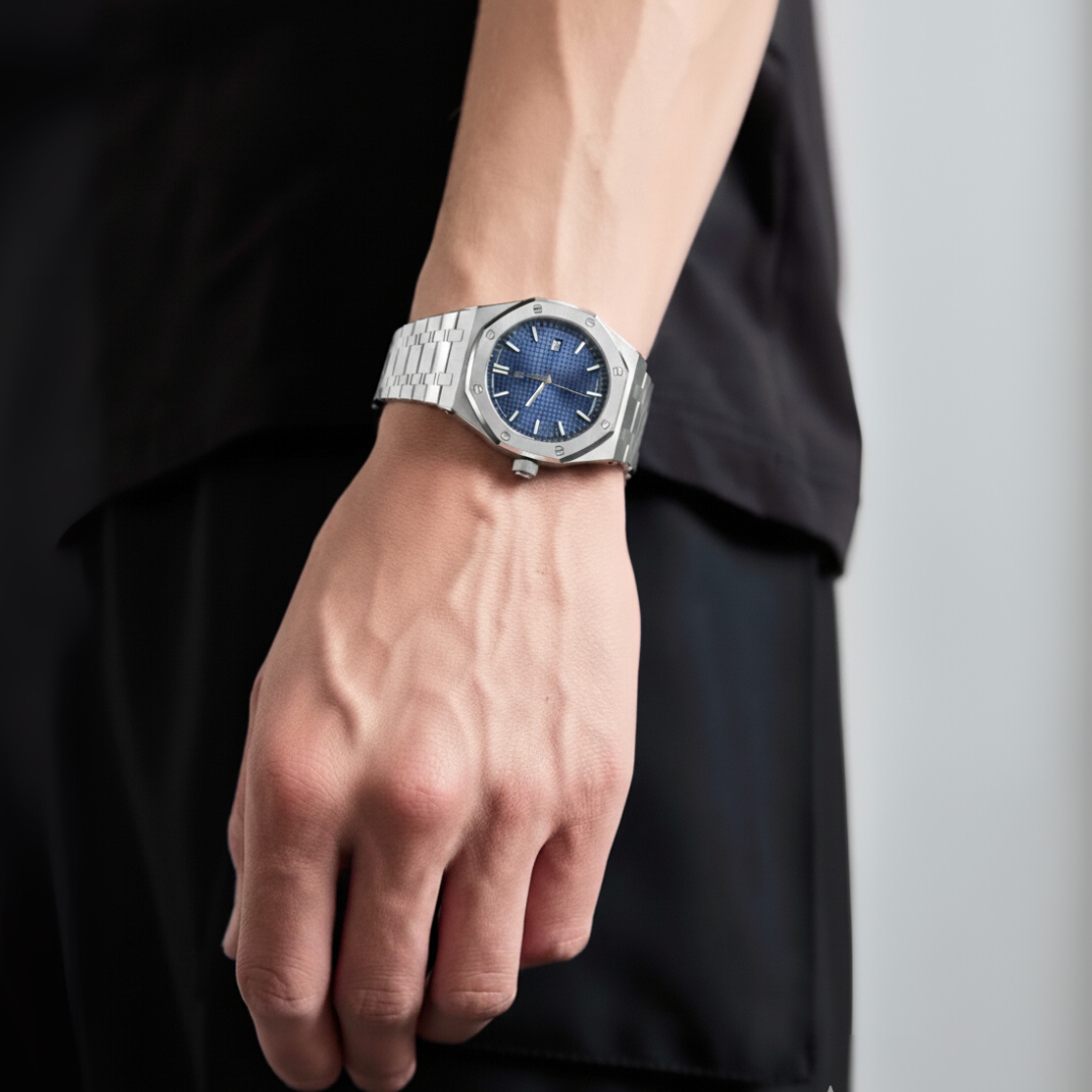 Mens Classic Watch | Silver & Stainless Steel-Metal Watch-Blue