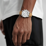 Mens Chronograph Watch | Brown Leather Strap-Leatherstrap Watch-White