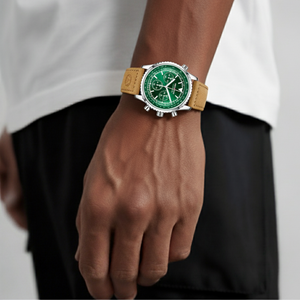 Mens Chronograph Watch | Brown Leather Strap-Leatherstrap Watch-Green