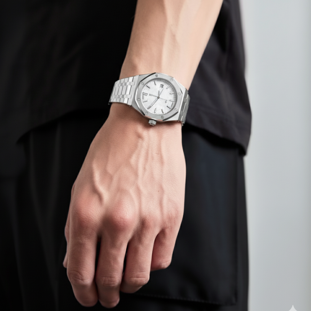 Mens Classic Watch | Silver & Stainless Steel-Metal Watch-White
