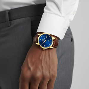 Mens Classic Watch | Brown Leather Strap-Leatherstrap Watch-Blue