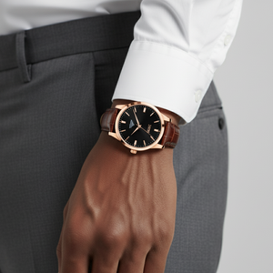 Mens Classic Watch | Brown Leather Strap-Leatherstrap Watch-Black