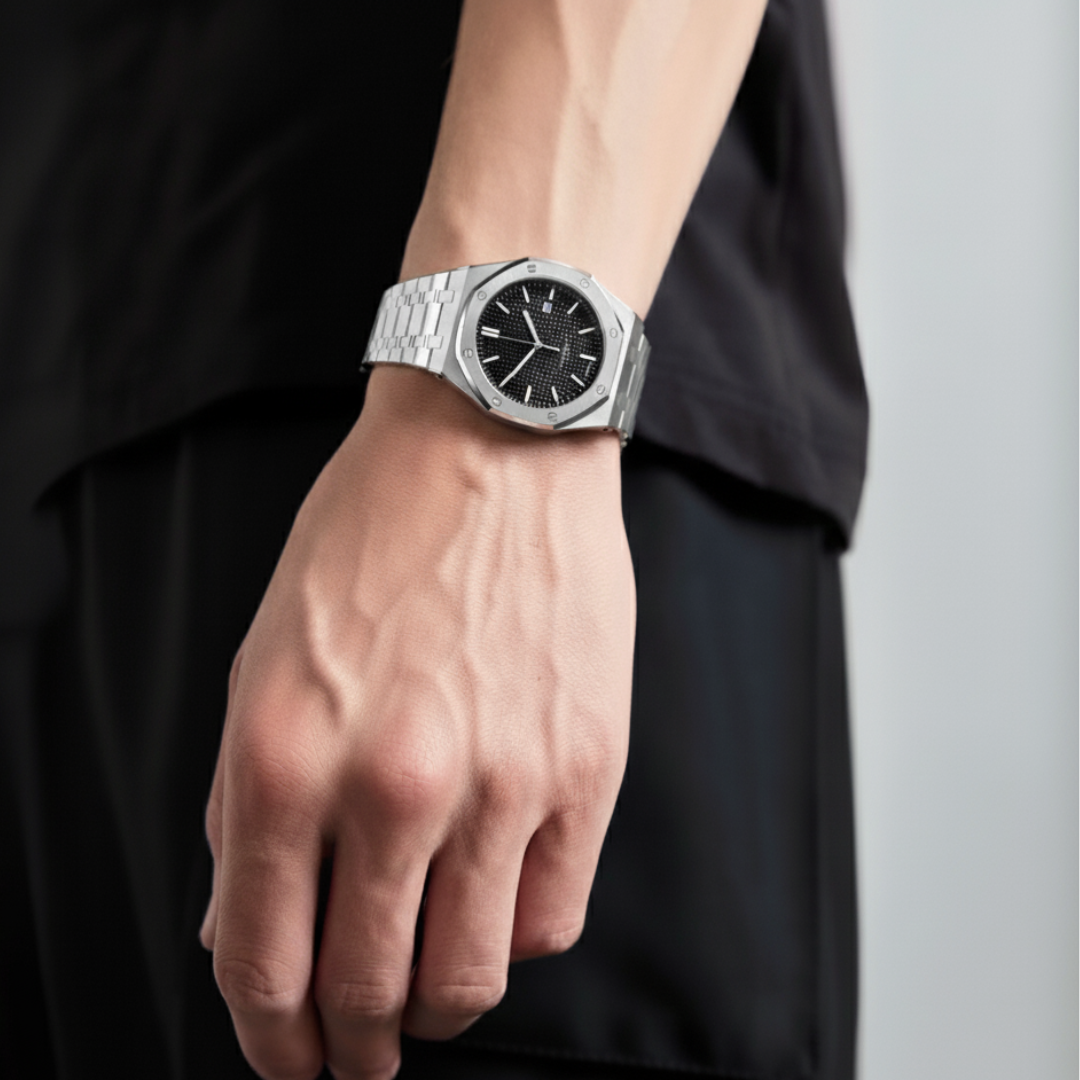 Mens Classic Watch | Silver & Stainless Steel-Metal Watch-Black