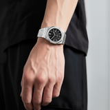 Mens Classic Watch | Silver & Stainless Steel-Metal Watch-Black