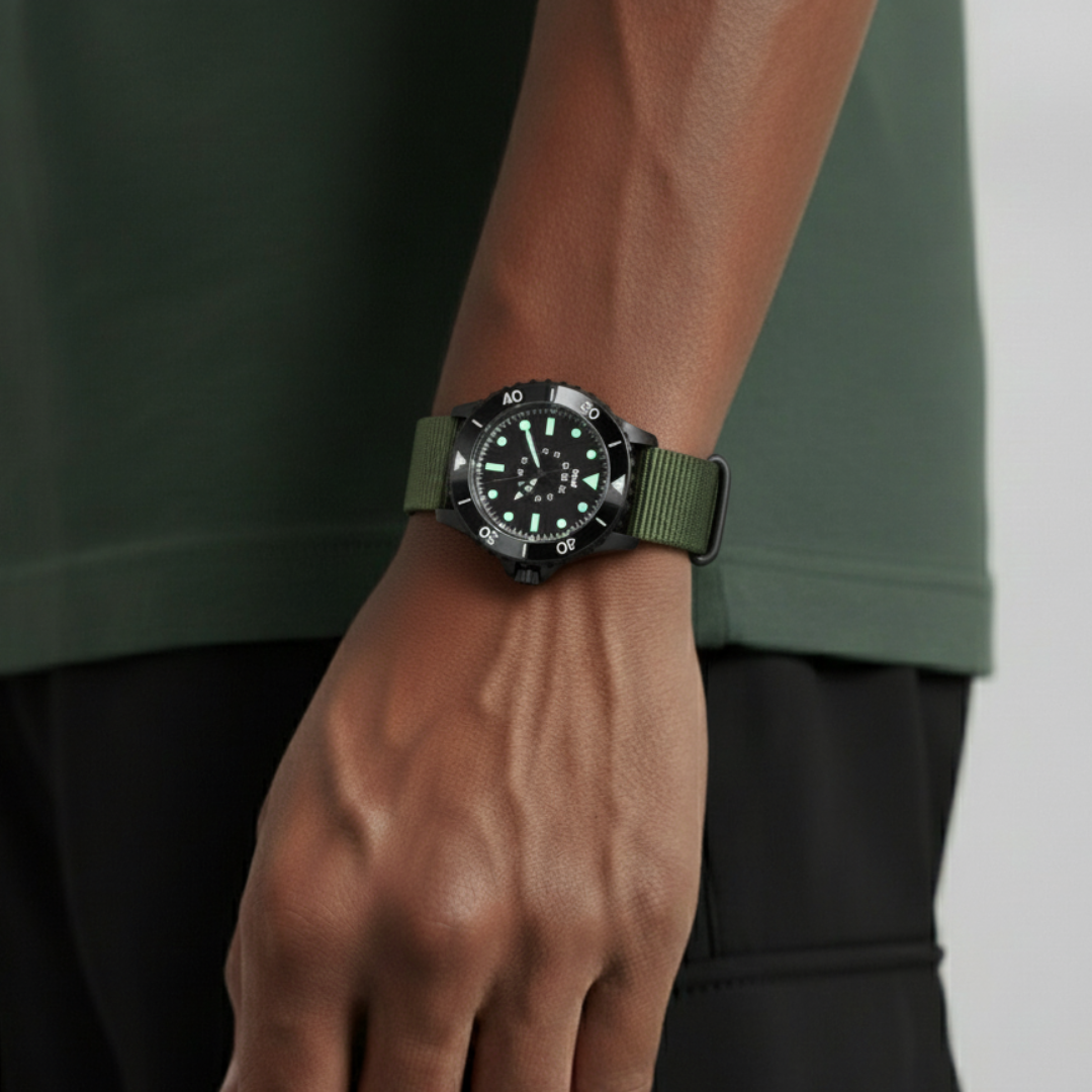 Mens Tactical Field Watch | Diving Style-Military Watch-Green