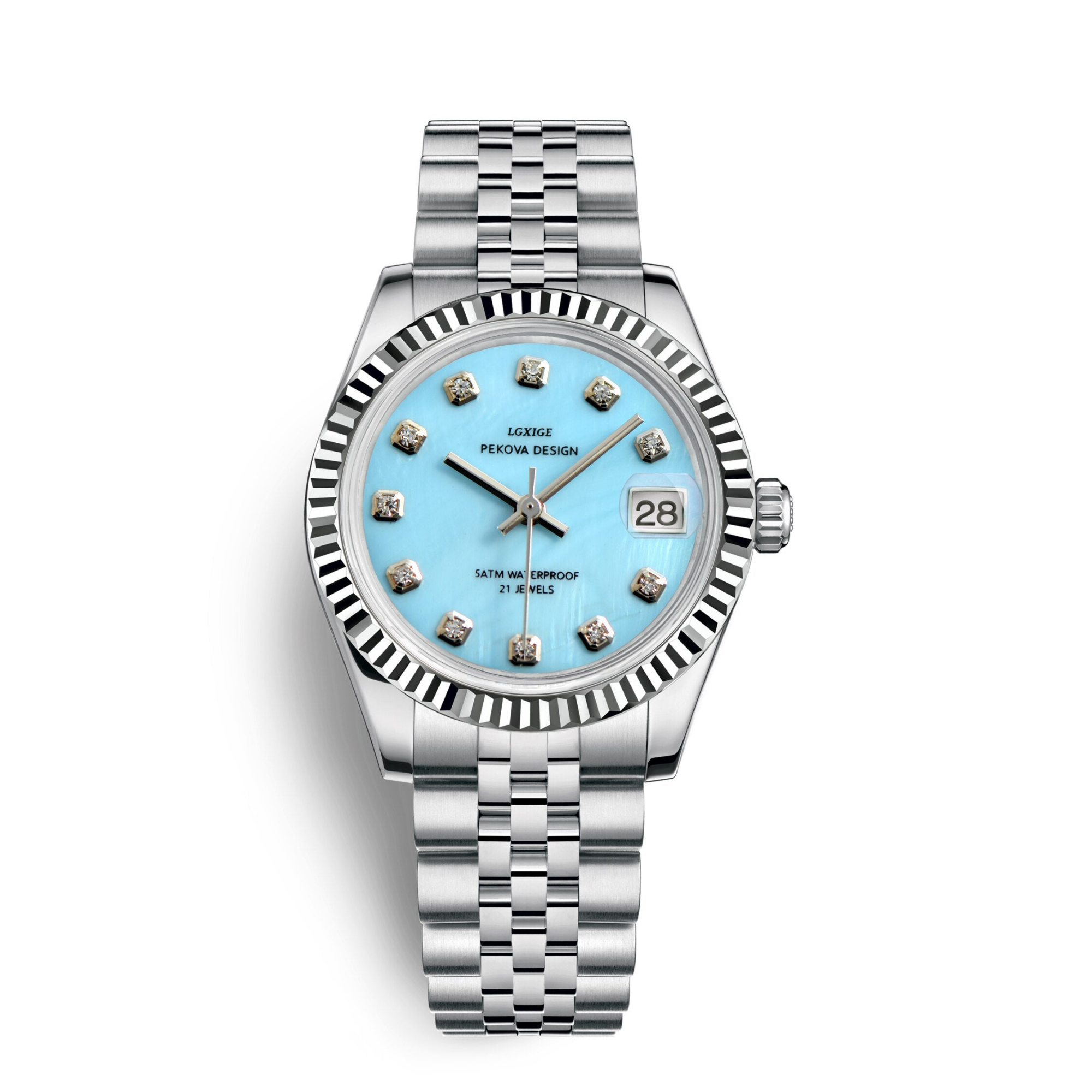 Edelstahl Armbanduhr Damen | Gold-Metal Watch-Silber/Himmelblau
