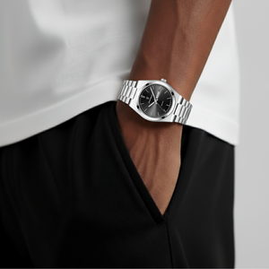 Mens Watch Stainless Steel Silver | Quartz-Metal Watch-Black