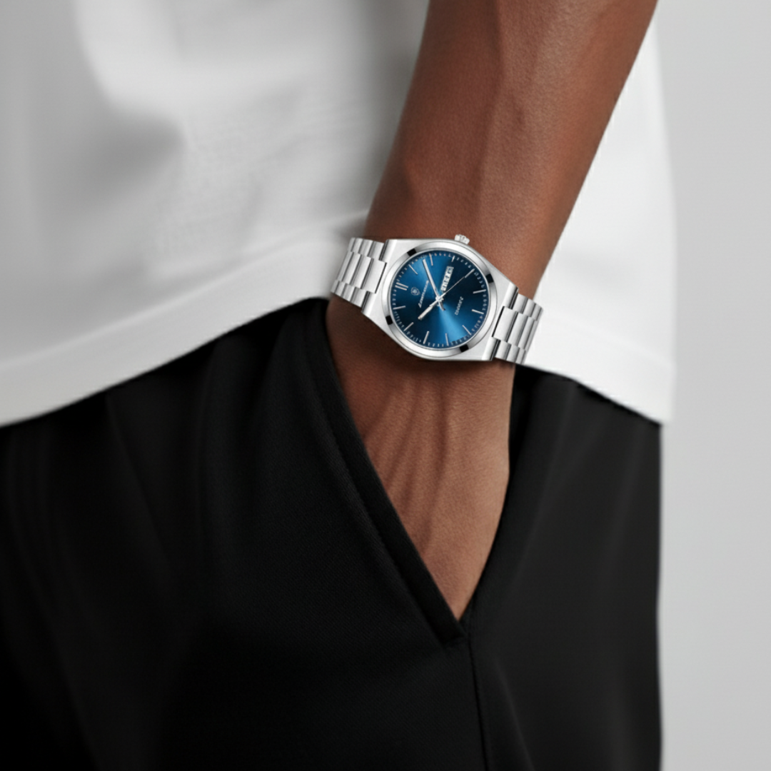 Mens Watch Stainless Steel Silver | Quartz-Metal Watch-Blue