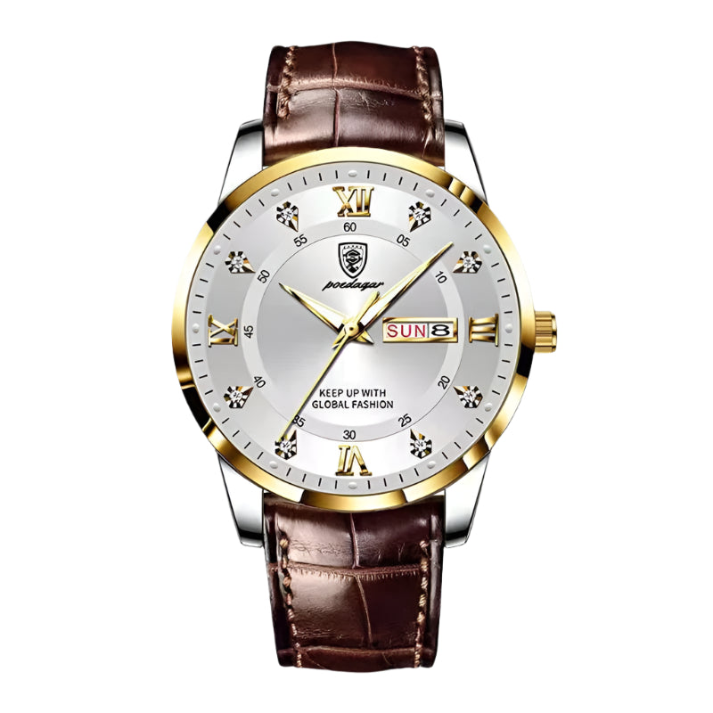 Mens Watch | Brown Leather Strap & Luminous Bezel-Leatherstrap Watch-