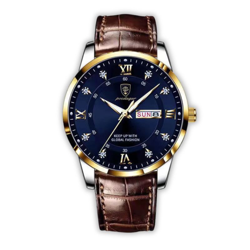 Mens Watch | Brown Leather Strap & Luminous Bezel-Leatherstrap Watch-