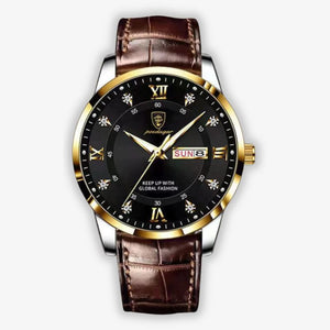 Mens Watch | Brown Leather Strap & Luminous Bezel-Leatherstrap Watch-