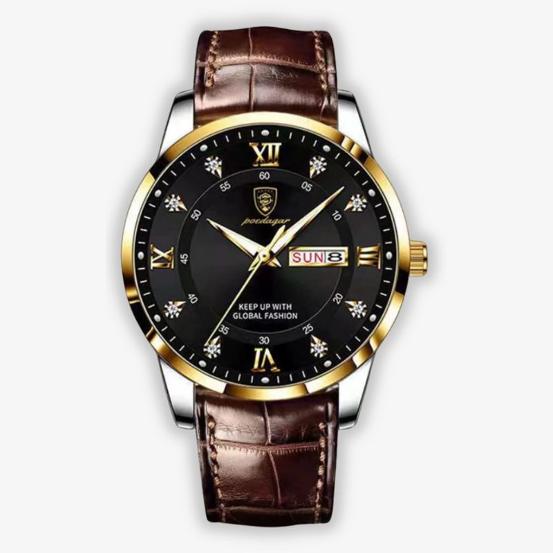 Mens Watch | Brown Leather Strap & Luminous Bezel-Leatherstrap Watch-