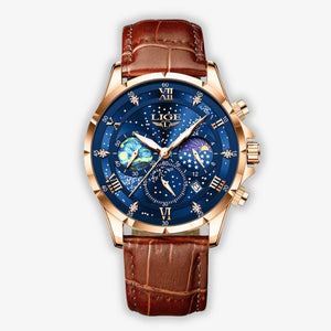 Mens Classic Moonphase Watch | Blue Dial-Leatherstrap Watch-