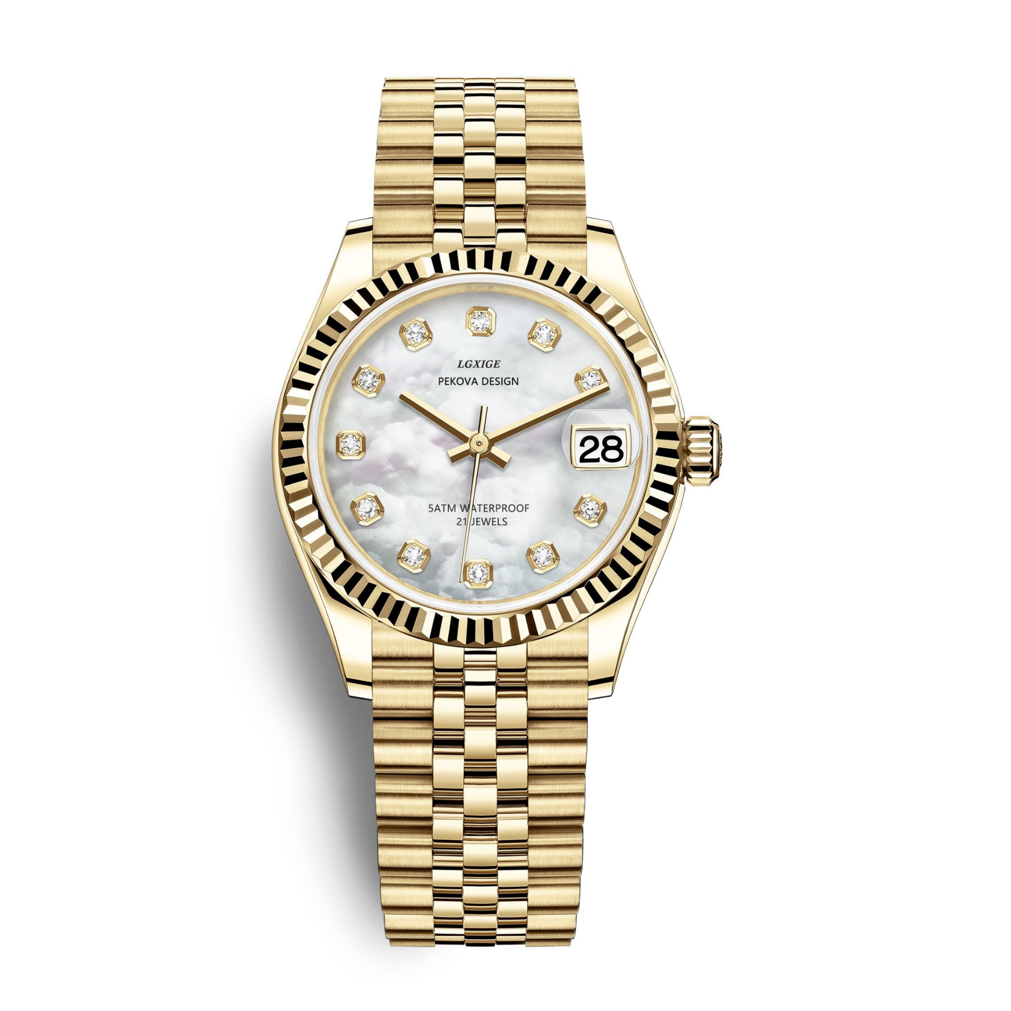 Edelstahl Armbanduhr Damen | Gold-Metal Watch-Gold/Weiß