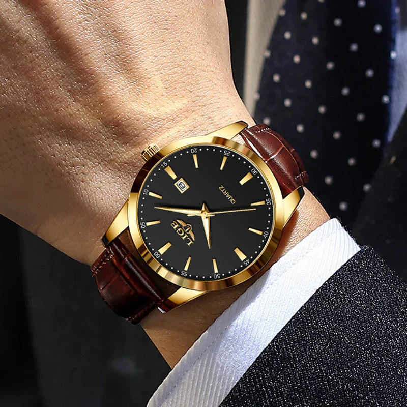 Mens Classic Watch | Brown Leather Strap-Leatherstrap Watch-