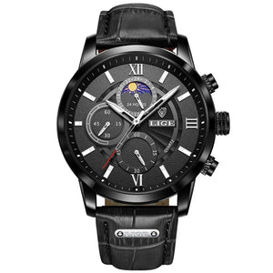 Mens Classic Watch | Black Leather Strap & Sport Design-Leatherstrap Watch-