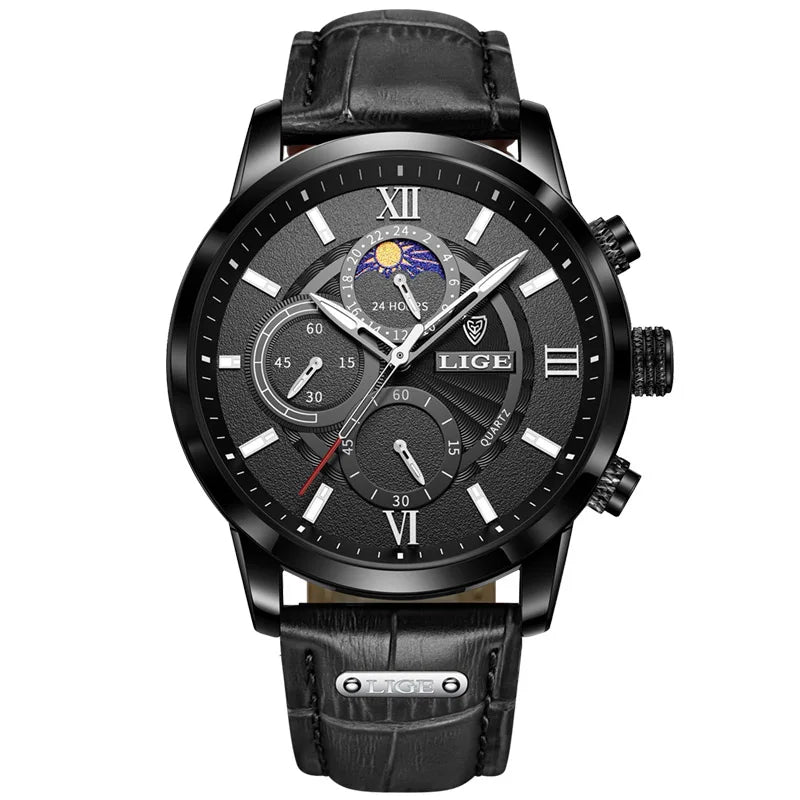 Mens Classic Watch | Black Leather Strap & Sport Design-Leatherstrap Watch-