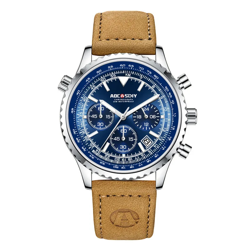 Mens Chronograph Watch | Brown Leather Strap-Leatherstrap Watch-