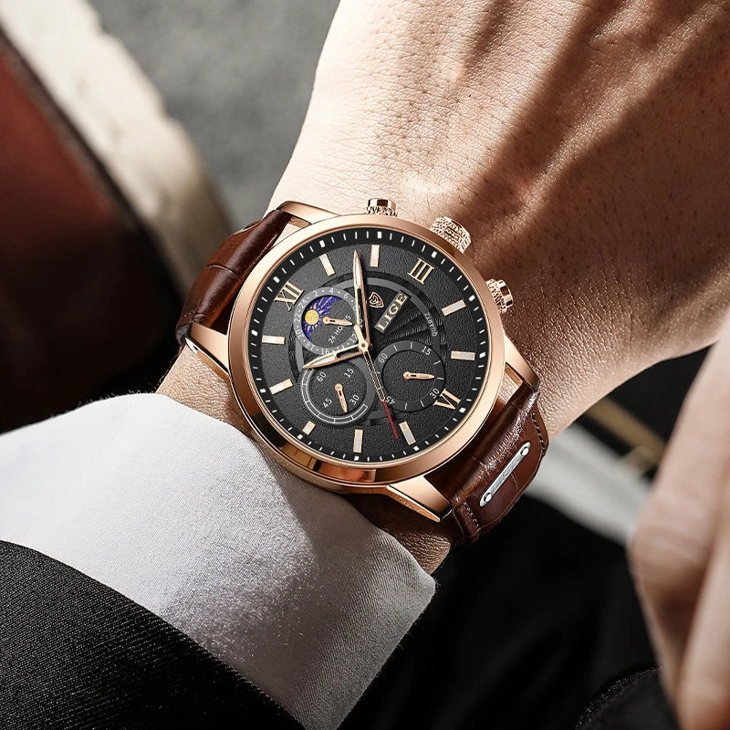 Mens Classic Watch | Black Leather Strap & Sport Design-Leatherstrap Watch-
